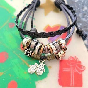 Winter Mittens Black Leather Tie Adjustable Bracelet New